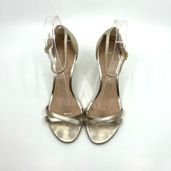 Stuart Weitzman Metallic Gold Ankle Strap Heeled Sandals Women's 5.5 - Picture 5 of 9